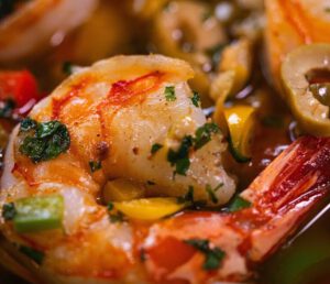 Nahaufname von Scampi in Öl im Restaurant Wulfsmühle